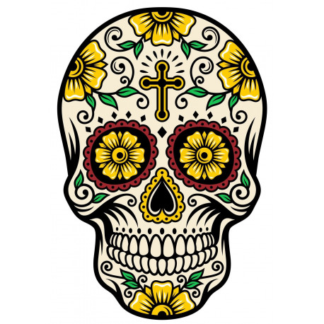 Sticker mural Tête de mort Fleur mexicaine