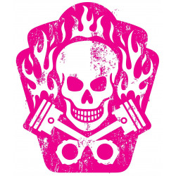 Sticker Tête de mort Piston flamme Rose