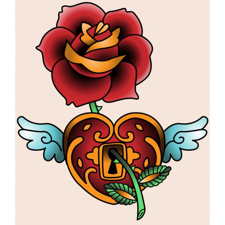 Autocollant Tête de mort Rose coeur