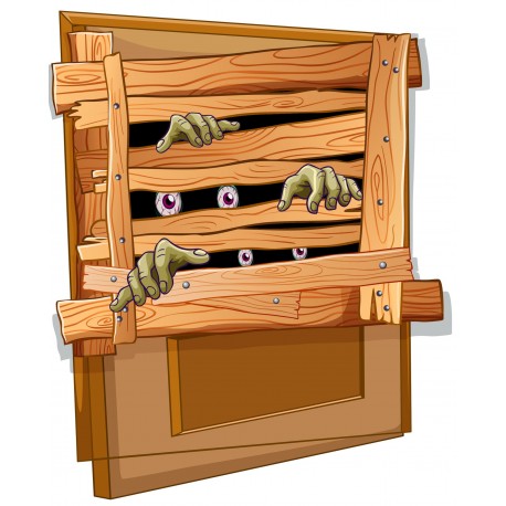 Sticker Zombie montre cacher porte peur