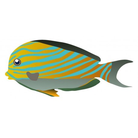 Sticker poisson noir bleu orange