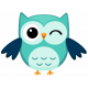 Sticker chouette hibou vert bleu