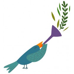 Sticker oiseau vert bleu chante