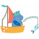 Sticker hippopotame bateau peche