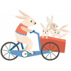 Sticker lapin famille velo