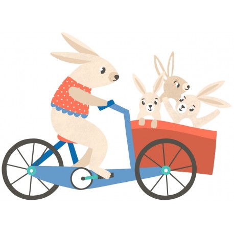 Sticker lapin famille velo