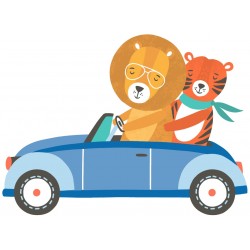 Sticker lion famille en voiture
