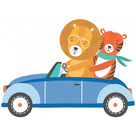 Sticker lion famille en voiture
