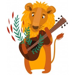 Sticker lion avec sa guitare