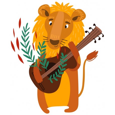 Sticker lion avec sa guitare
