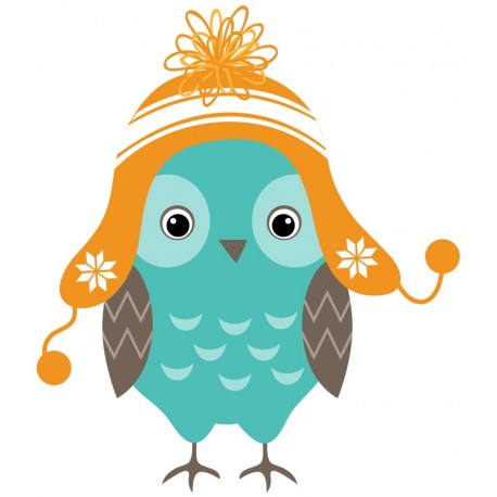 Sticker chouette bonnet bleu