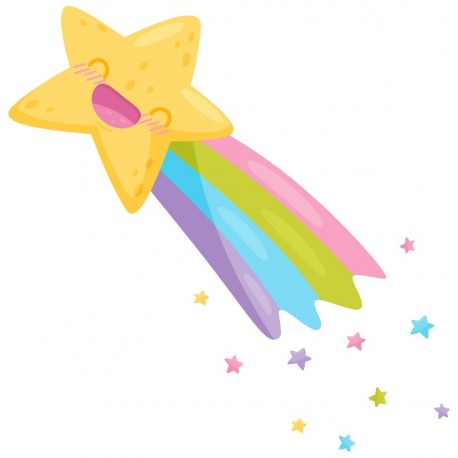 Sticker nuage rose avec arc en ciel