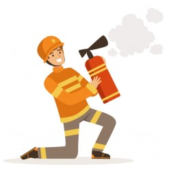 Sticker pompier avec lance a eau