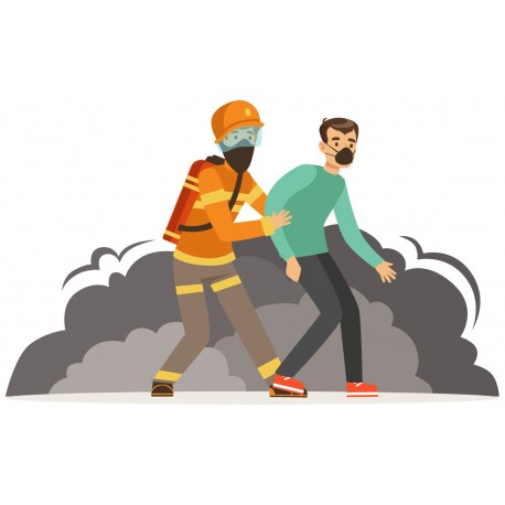 Sticker pompier court avec lance