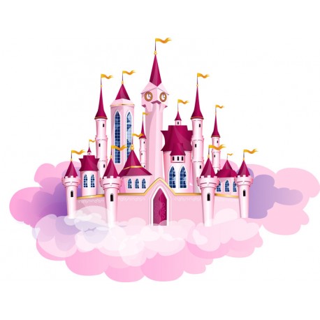 Sticker chateau rose sur nuages