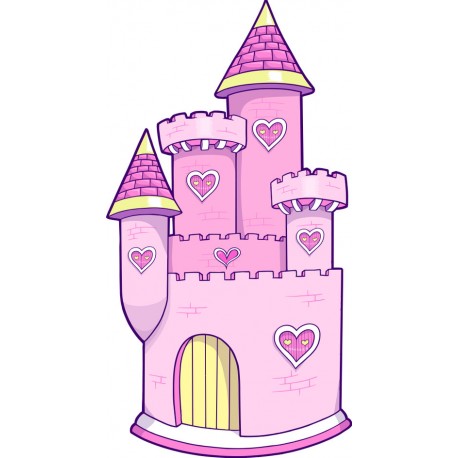 Sticker chateau rose nuages