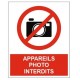 Pictogramme appareil photo interdit