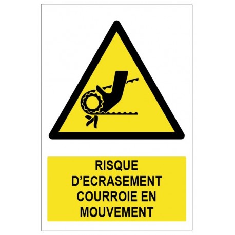 Panneau risque d'écrasement – Courroie en mouvement