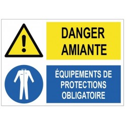 Panneau Danger amiante – Équipements de protection obligatoiress