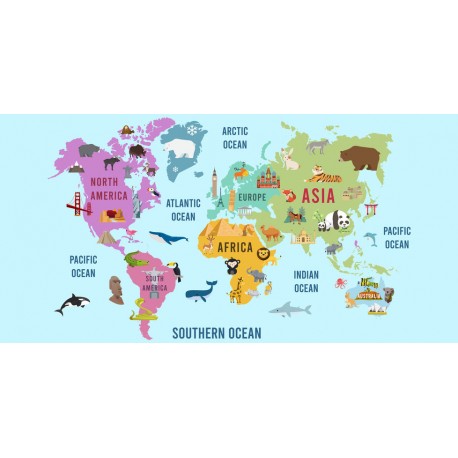 adhesif mural carte monde bleu