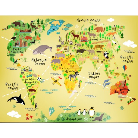 adhesif mural carte monde deco