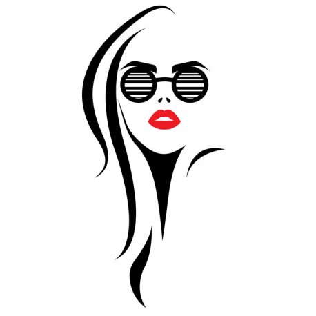 sticker mural tete femme coiffure bleu