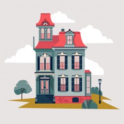 autocollant maison poupee bleu