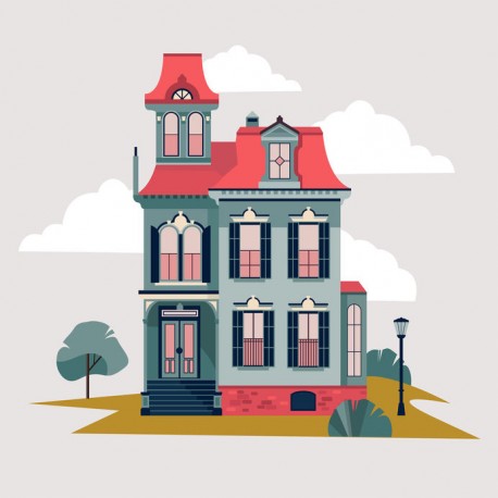 autocollant maison poupee bleu