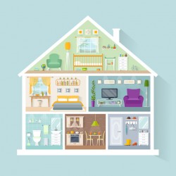 stickers maison poupee fond bleu