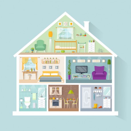 stickers maison poupee fond bleu