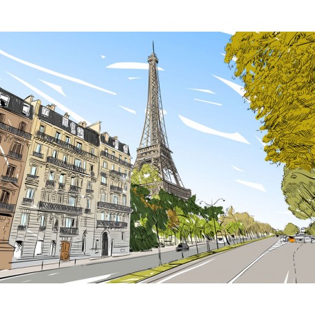 stickers muraux paris vue ciel dessin