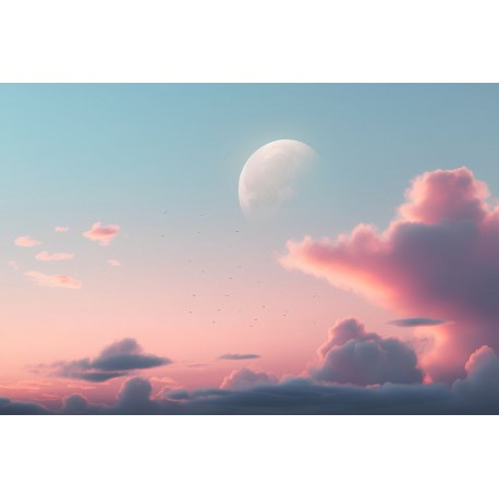 autocollant mural ciel rose lune