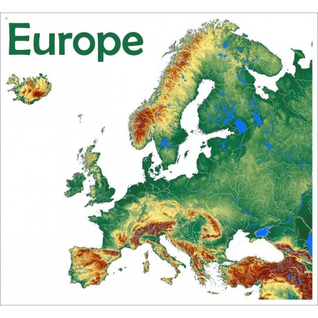 autocollant mural europe carte relief