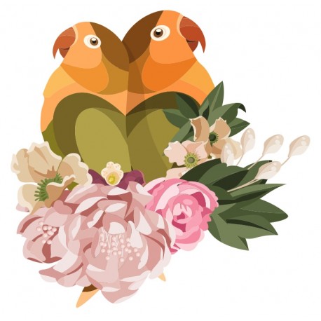 sticker mural fleurs oiseau decoration