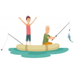 autocollants muraux pecheur bateau gonflable