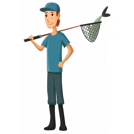 sticker mural pecheur epuisette