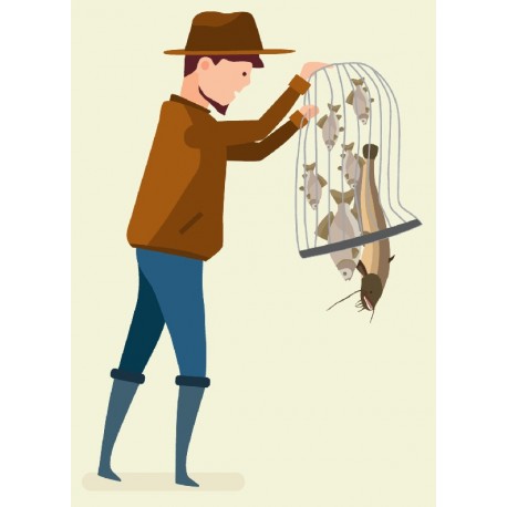 stickers mural pecheur a chapeau