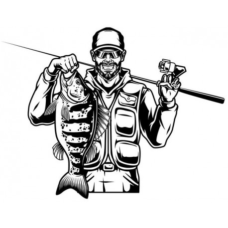 stickers mural pecheur noir et blanc