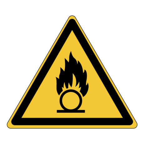 Panneau W028 danger substances comburantes stockage chimique ISO 7010