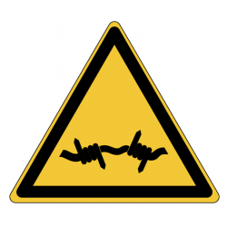Panneau W033 danger fil barbelé clôture sécurisée ISO 701