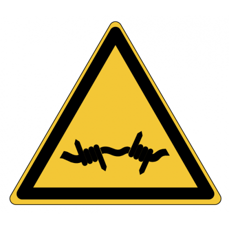 Panneau W033 danger fil barbelé clôture sécurisée ISO 701