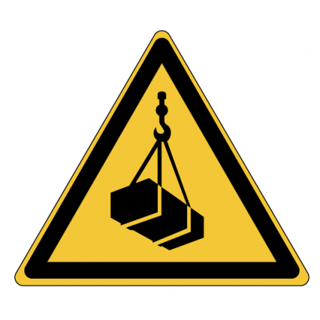 Panneau W015 danger charge suspendue grue manutention ISO 7010
