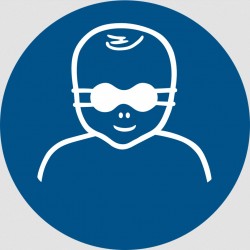Panneau ISO 7010 M025 Protection opaque des yeux obligatoire pour enfants en bas âge