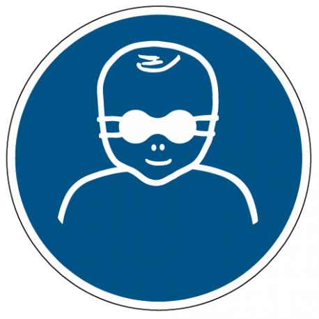 Panneau ISO 7010 M025 Protection opaque des yeux obligatoire pour enfants en bas âge
