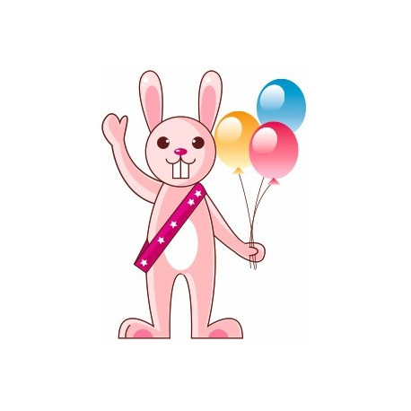 Sticker mural lapin rose avec ballons
